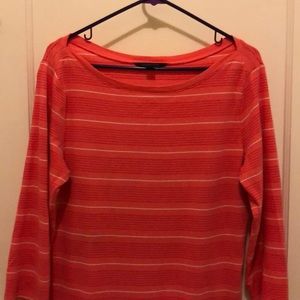 Coral and white stripes 3/4 sleeved top